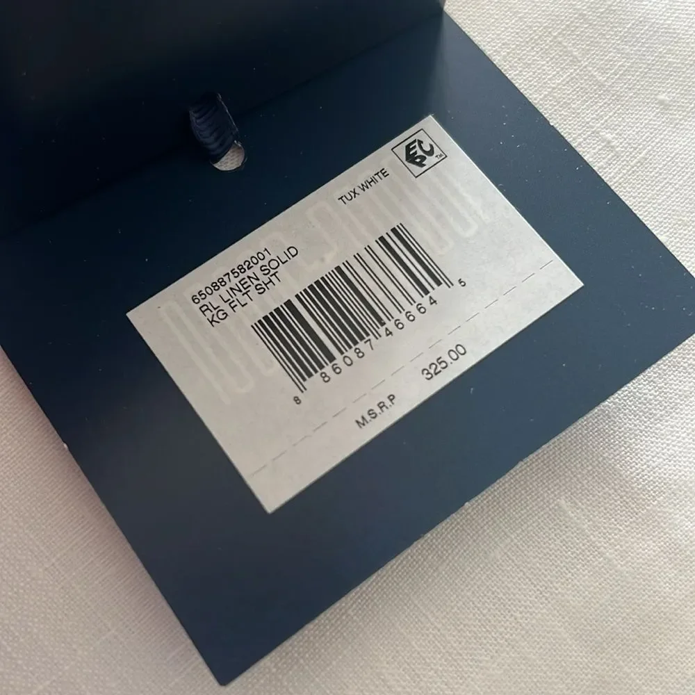 Ralph Lauren RL Linen Solid King Flat Sheet in Tux White, New